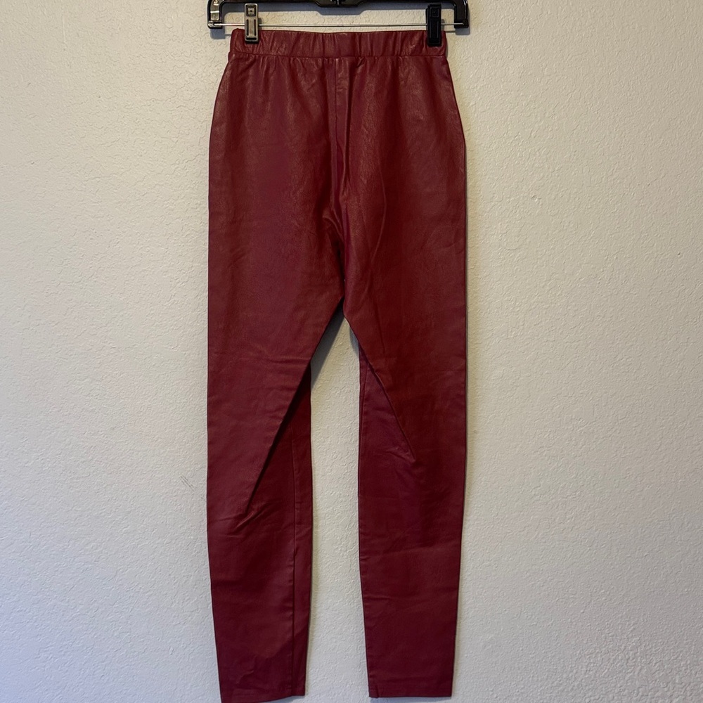 Zara Deep Red Faux Leather Leggings - Picture 5 of 7